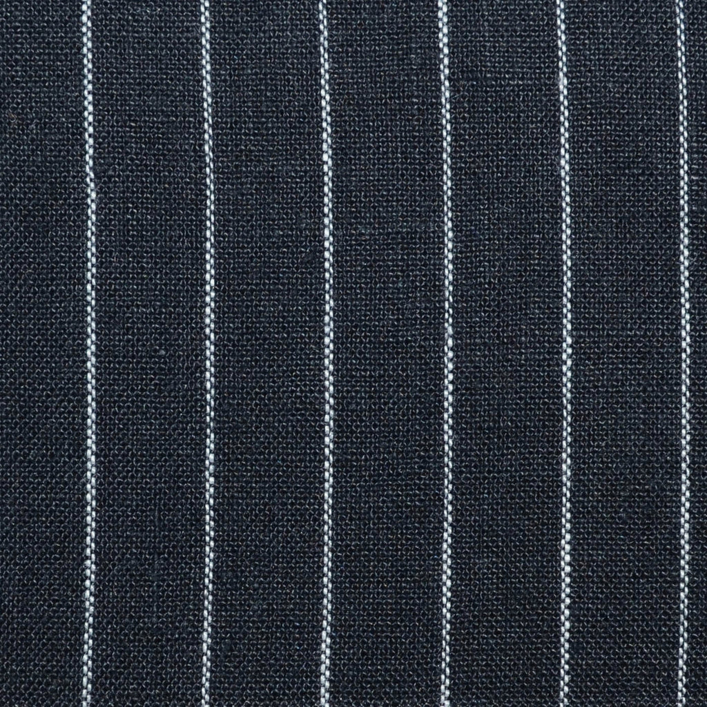 Dark Navy Blue with White 1.5cm Stripe Linen