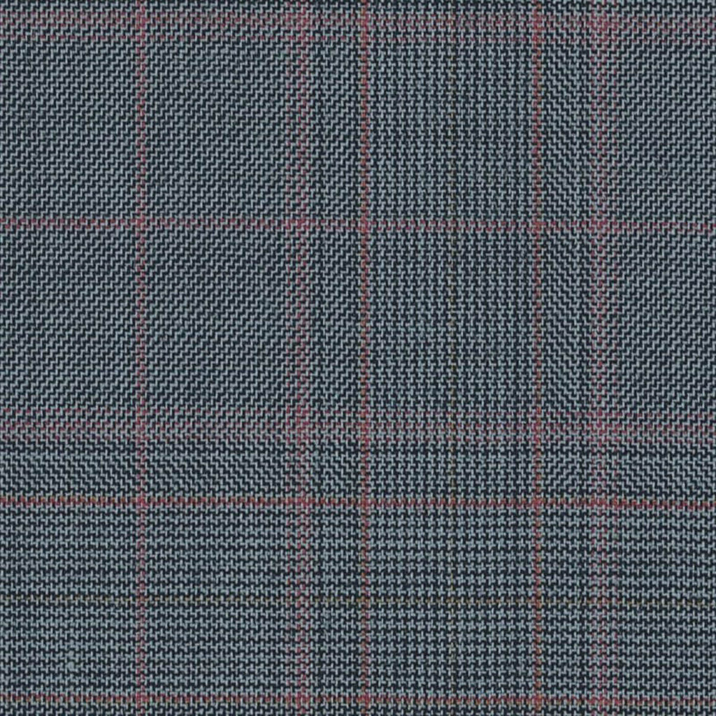 Airforce Blue/Red Split Matt Check Fancy 2 5/16 x 2 3/4 inch Super 140's All Wool Suiting By Holland & Sherry