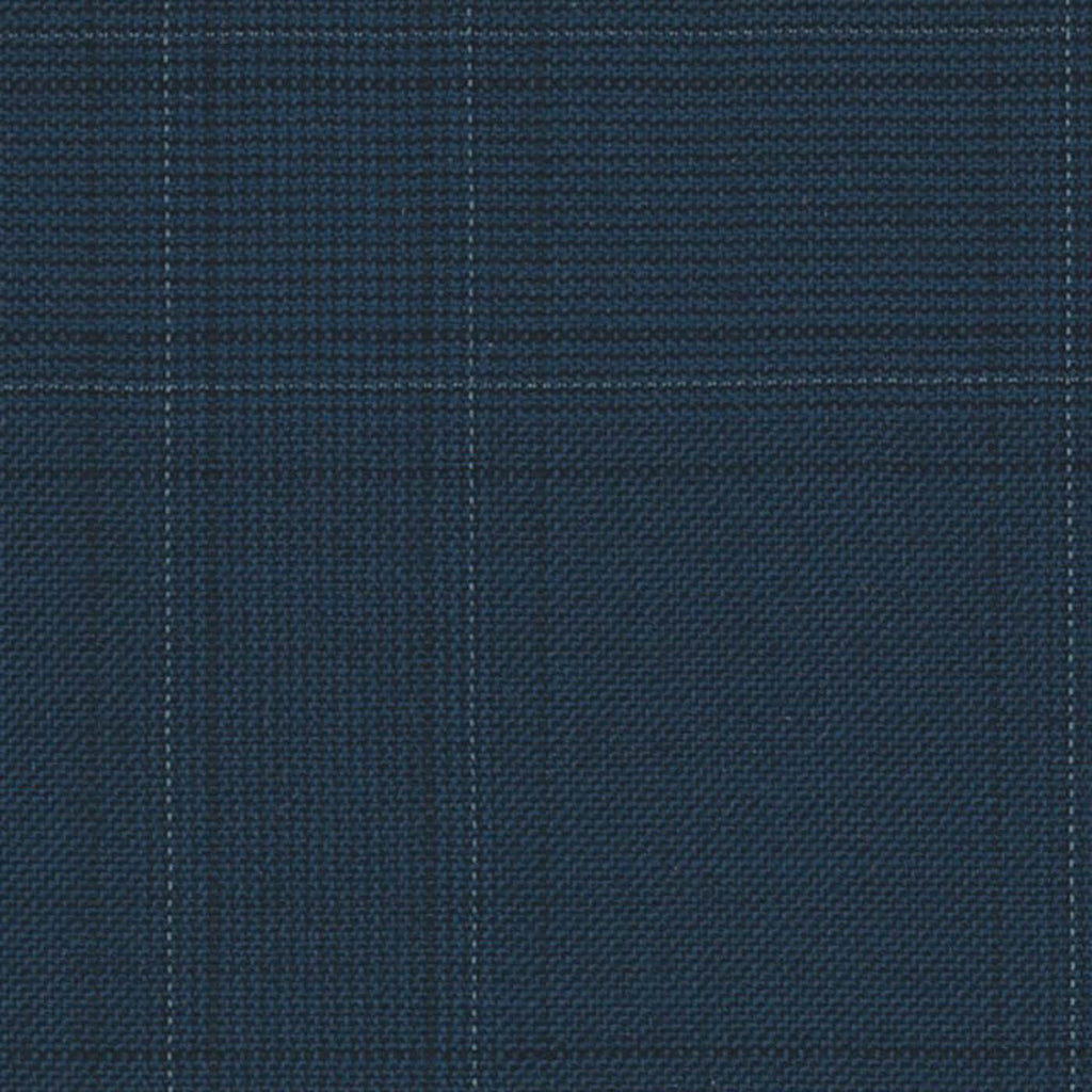 French Blue Split Matt Check Fancy 2 3/16 x 2 5/8 inch Super 140's All Wool Suiting By Holland & Sherry