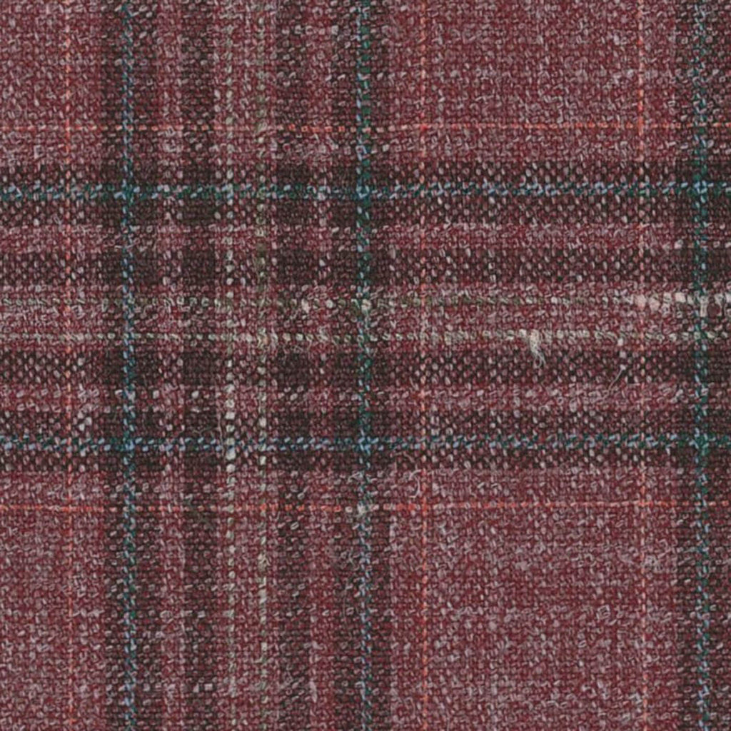 Burgundy and Teal Plaid Check Wool, Silk & Linen Jacketing by Holland & Sherry