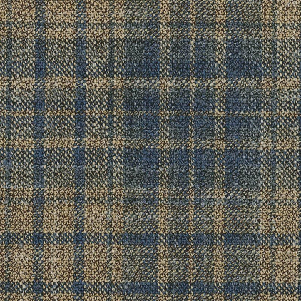 Tan and Navy Multi Block Plaid Check Wool, Silk & Linen Jacketing by Holland & Sherry