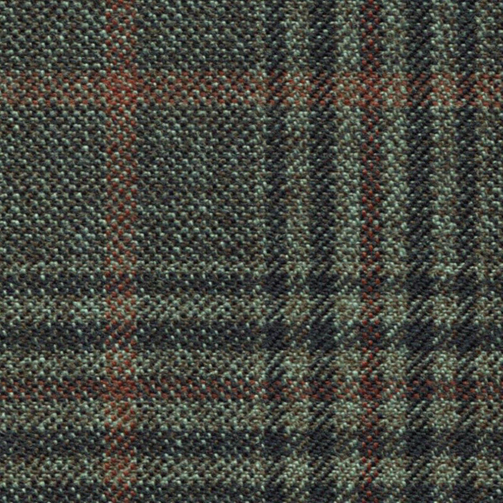 Medium Brown with Orange Glen Check Worsted Wool Tweed By Holland & Sherry
