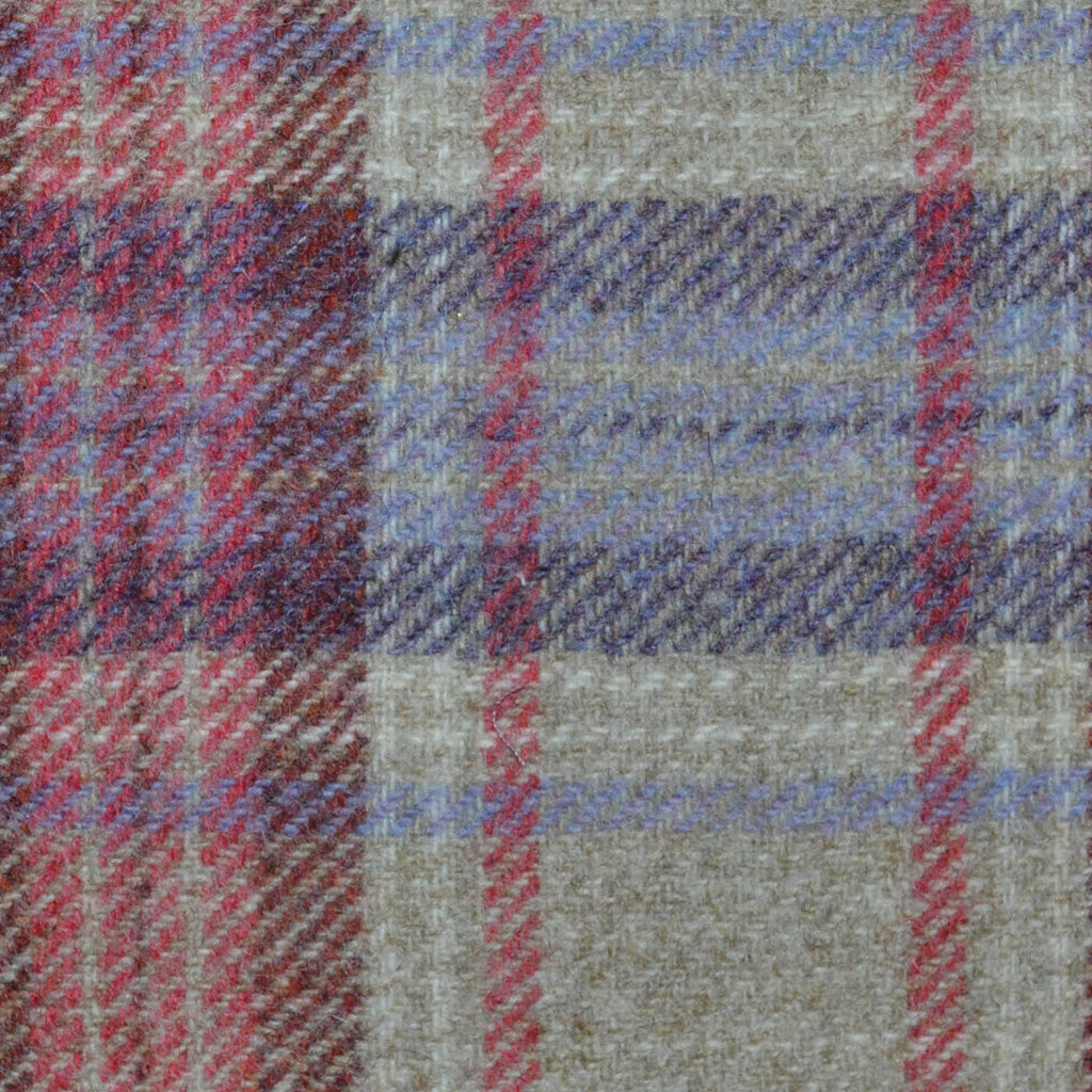 Pink with Beige, Lilac and Heather Plaid Check All Wool Tweed Coating
