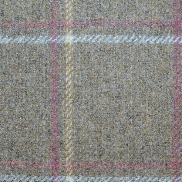 Light Brown with Beige, Ecru and Pink Window Pane Check All Wool Tweed ...