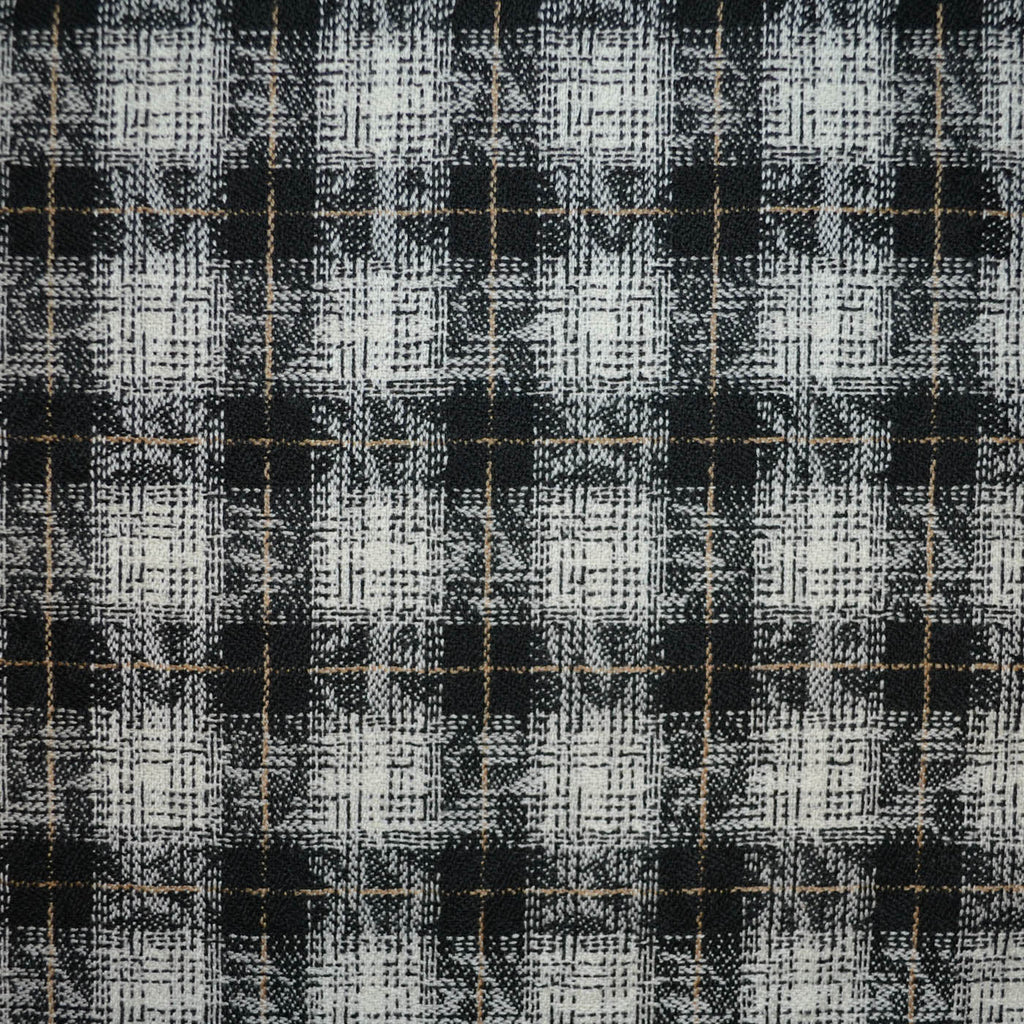 Black and White, with Sand Plaid Check All Wool Boucle Tweed - 65cms