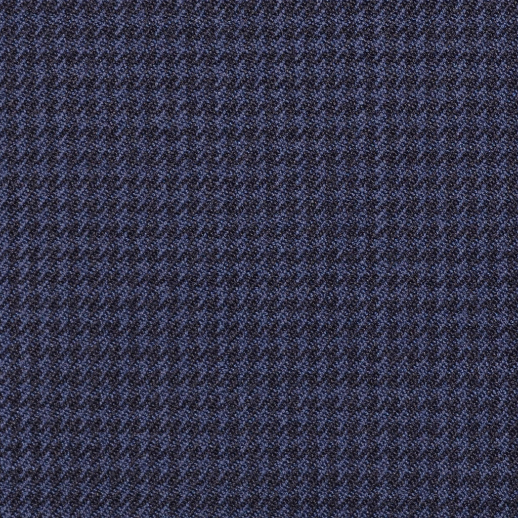 Medium Blue and Navy Blue Small Dogtooth Check Super 100's All Wool Suiting By Holland & Sherry