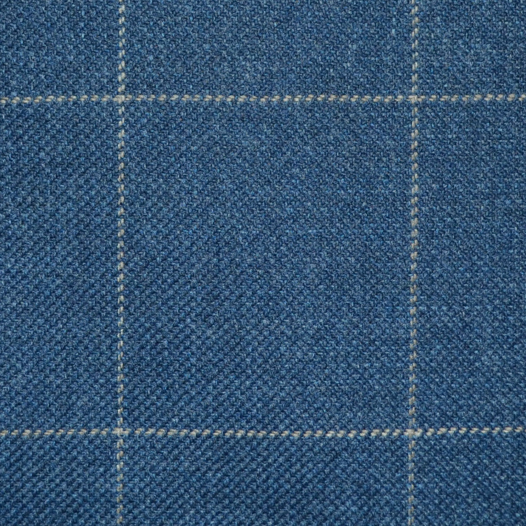 Medium Blue with Tan Window Pane Check Wool, Cotton & Cashmere