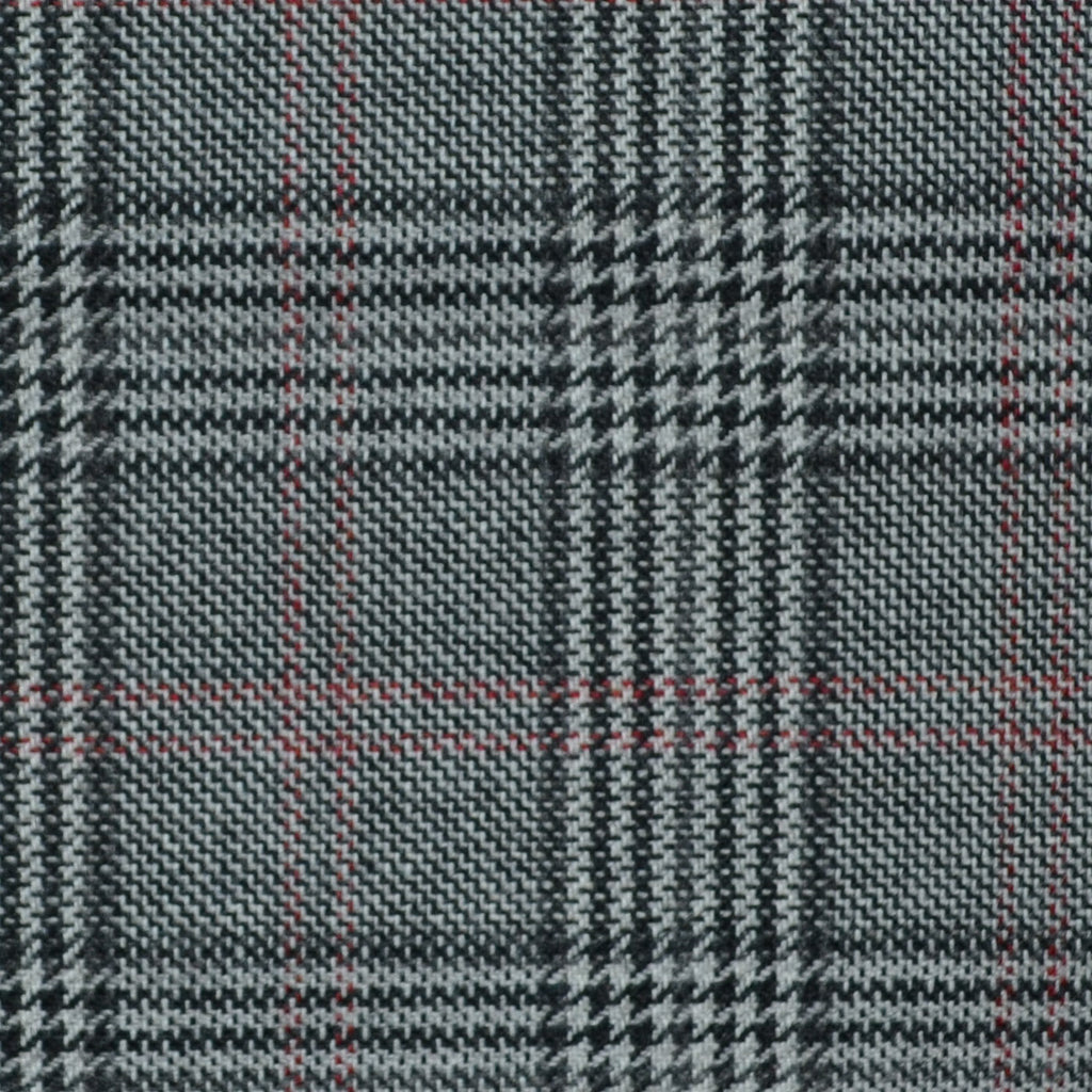 Dark Grey and Blue with Red Prince of Wales Check Wool, Cotton & Cashmere