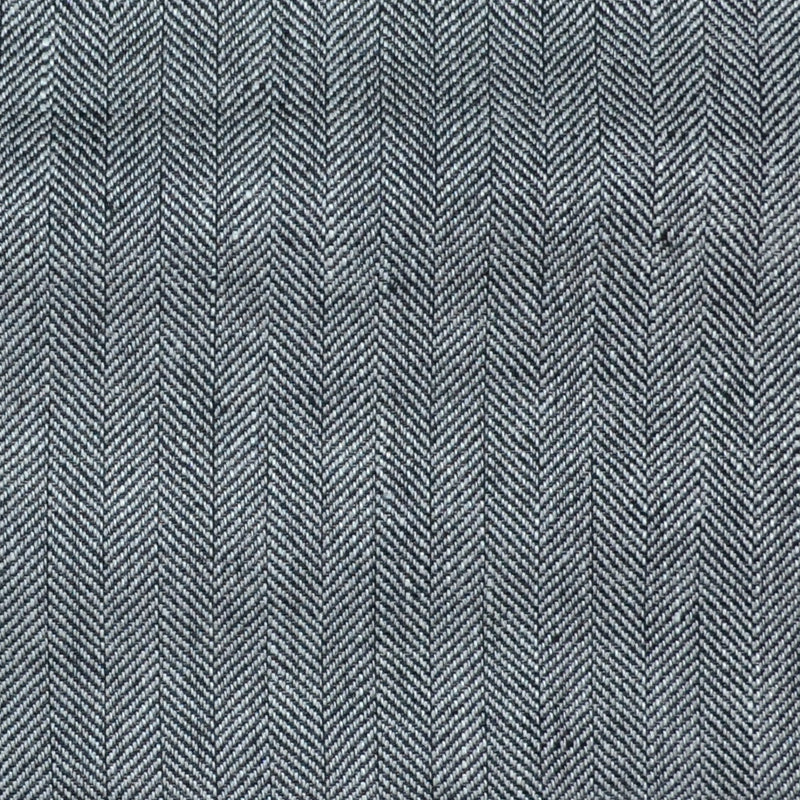 Grey and Navy Blue Herringbone Wool & Linen