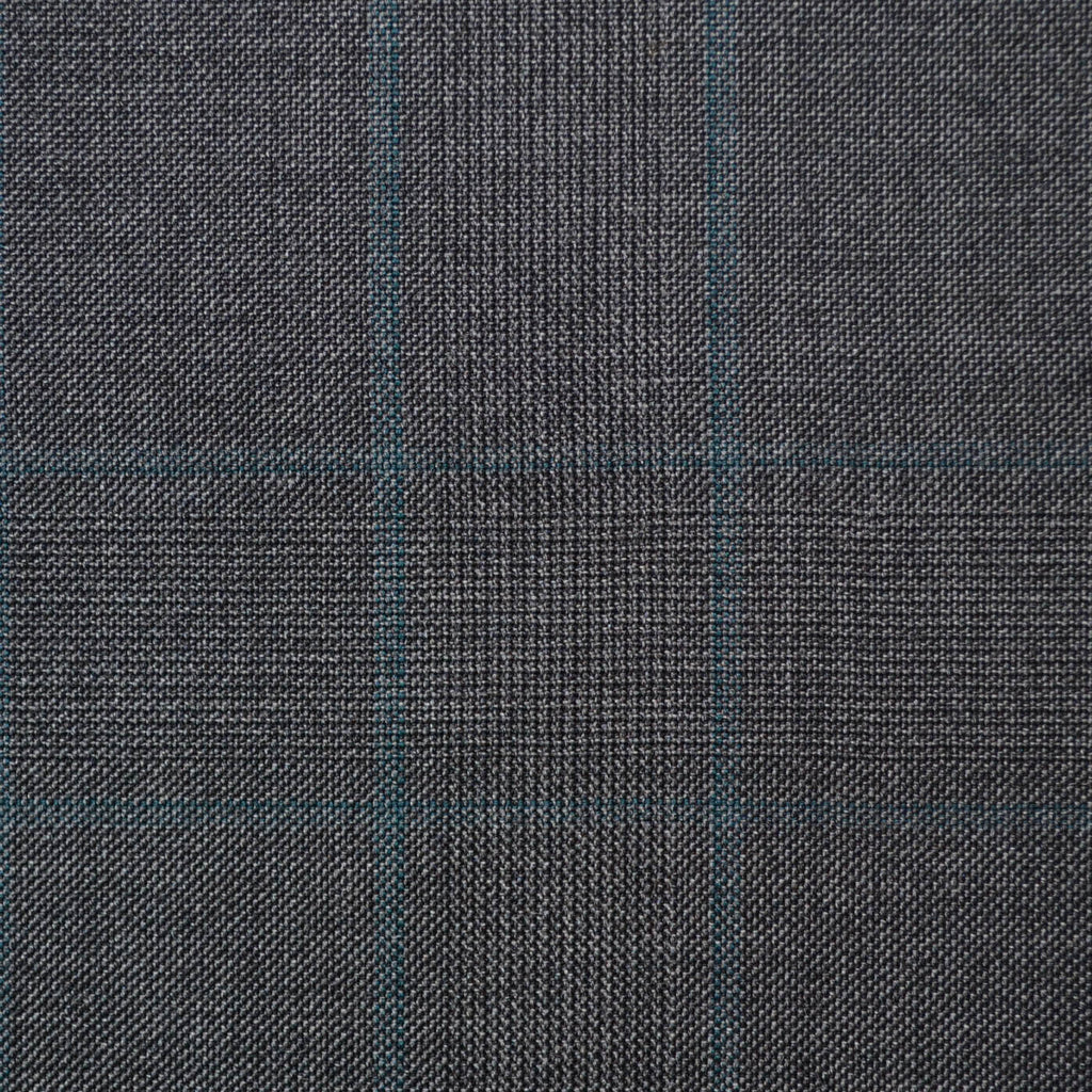 Medium Grey with Blue & Green Glen Check Super 110's Italian Wool Suiting