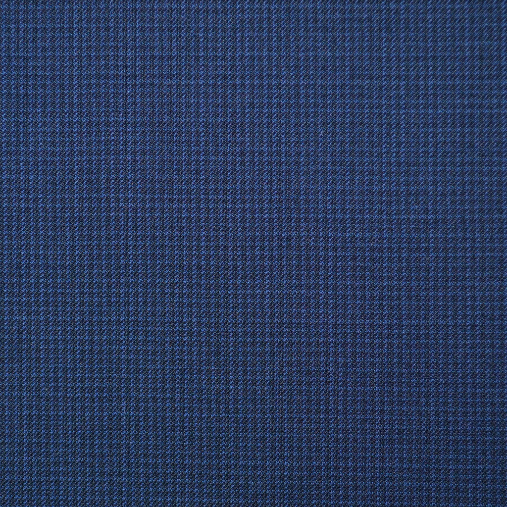 Bright Blue and Navy Blue Fine Dogtooth Check Super 110's Italian Wool Suiting