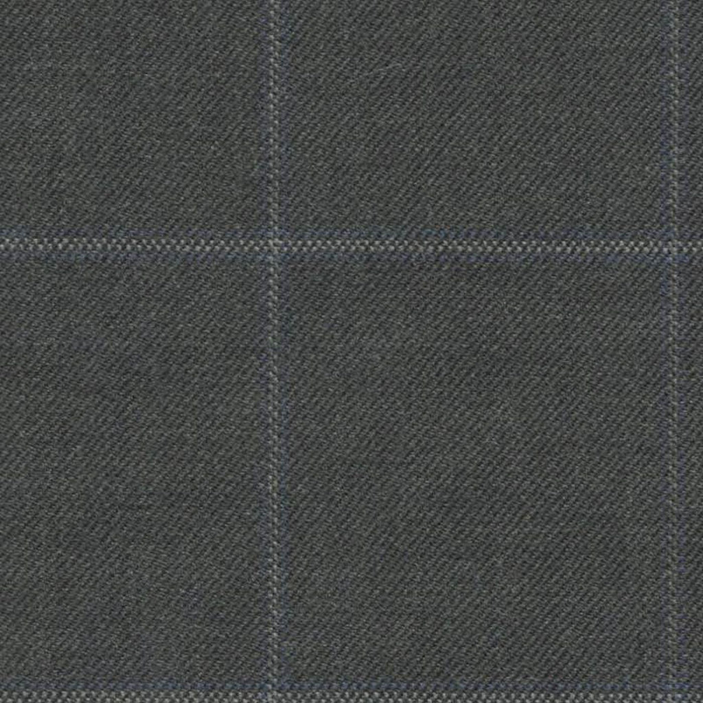 Medium Grey with Blue and Grey Tram Line Window Pane Check Super 140's All Wool Suiting By Holland & Sherry