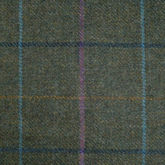 Moss Green with Sea Green, Tan, Purple and Navy Blue Multi Check All Wool Tweed