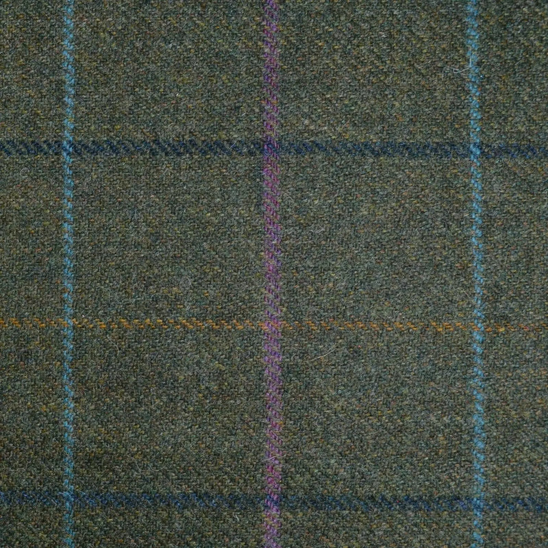 Moss Green with Sea Green, Tan, Purple and Navy Blue Multi Check All Wool Tweed