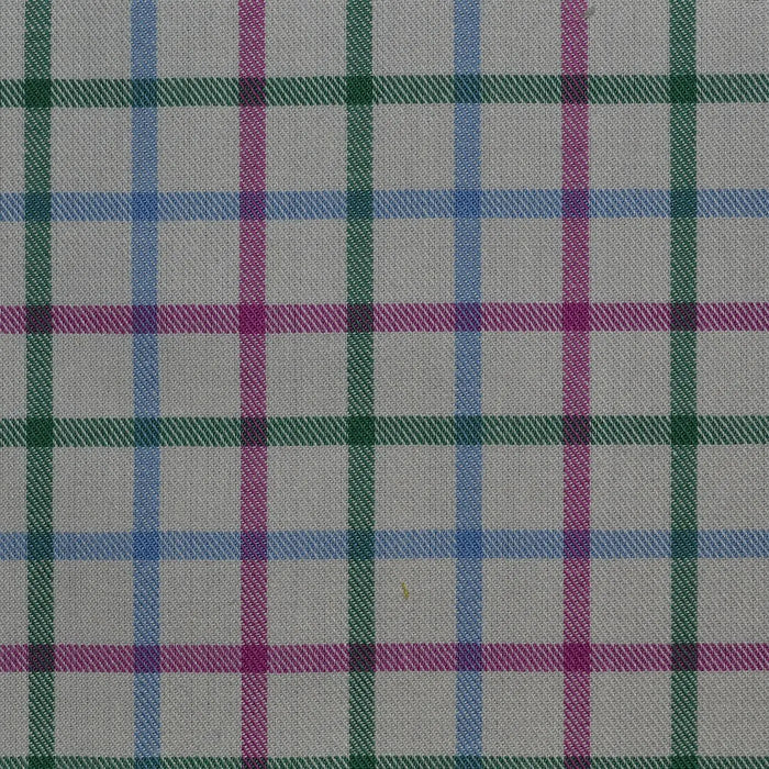 White with Pink & Green Check Cotton Shirting Yorkshire Fabric