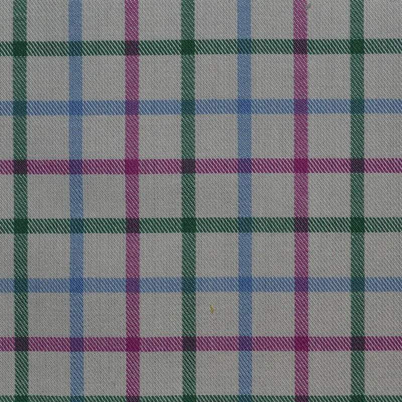 White with Pink & Green Check Cotton Shirting Yorkshire Fabric