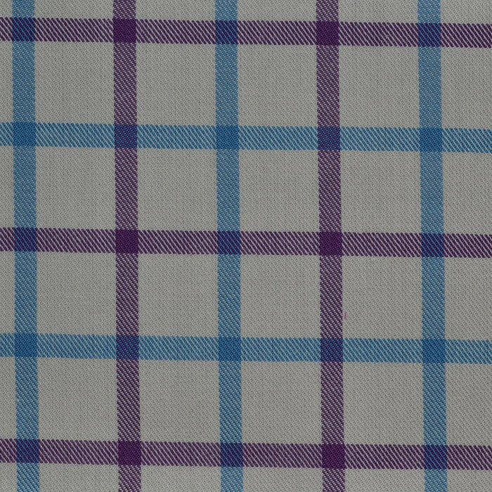 White with Blue & Purple Check Cotton Shirting Yorkshire Fabric