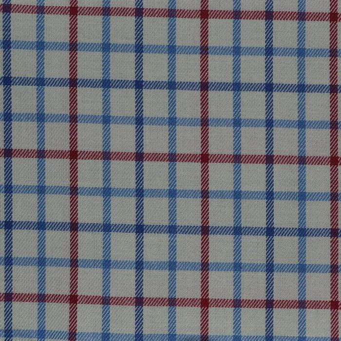 White with Blue & Red Check Cotton Shirting Yorkshire Fabric