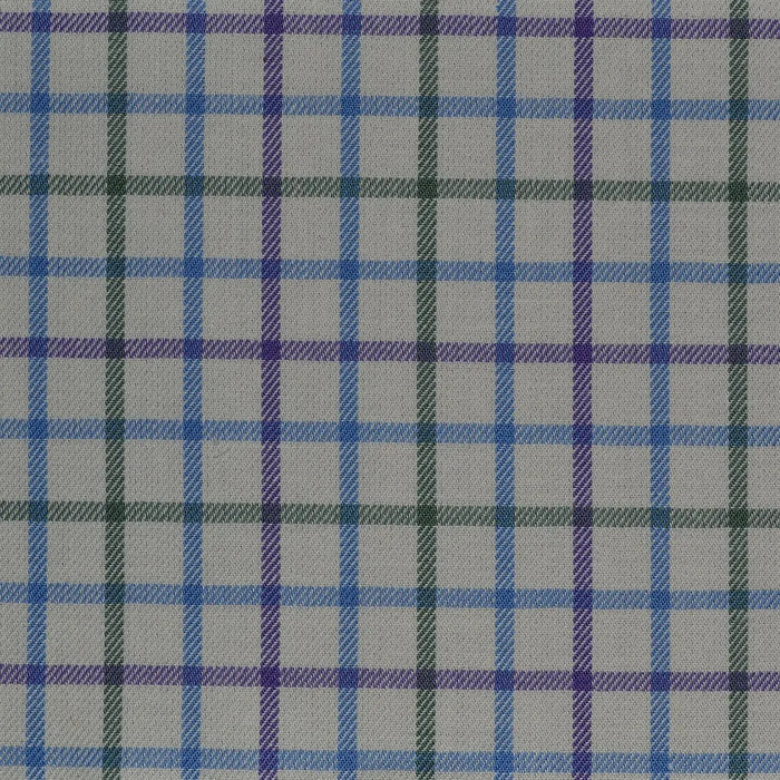 White with Blue, Green & Purple Check Cotton Shirting Yorkshire Fabric
