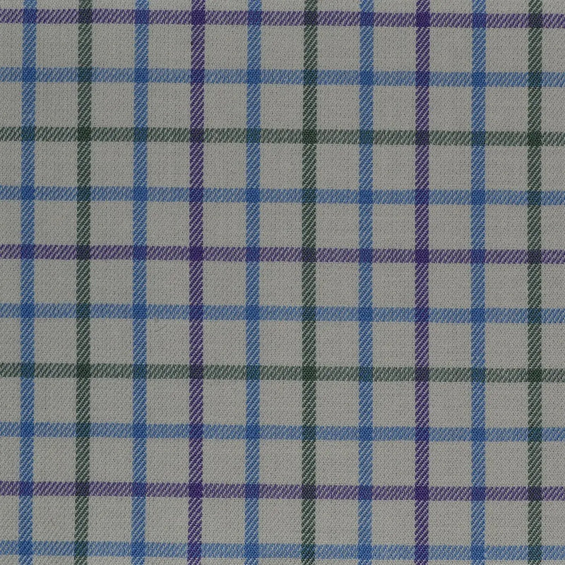 White with Blue, Green & Purple Check Cotton Shirting Yorkshire Fabric