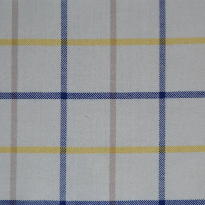White with Blue & Yellow Check Cotton Shirting Yorkshire Fabric
