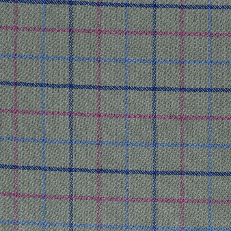 Olive with Blue & Pink Check Cotton Shirting Yorkshire Fabric