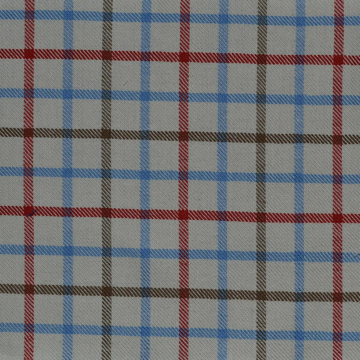 White with Blue & Brown Check Cotton Shirting Yorkshire Fabric