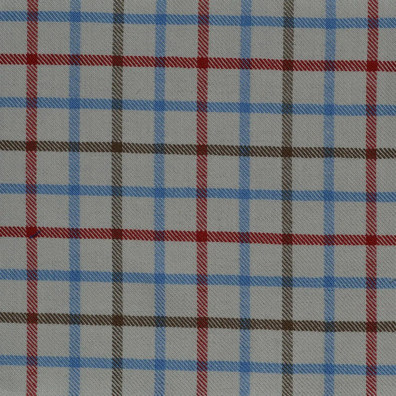 White with Blue & Brown Check Cotton Shirting Yorkshire Fabric