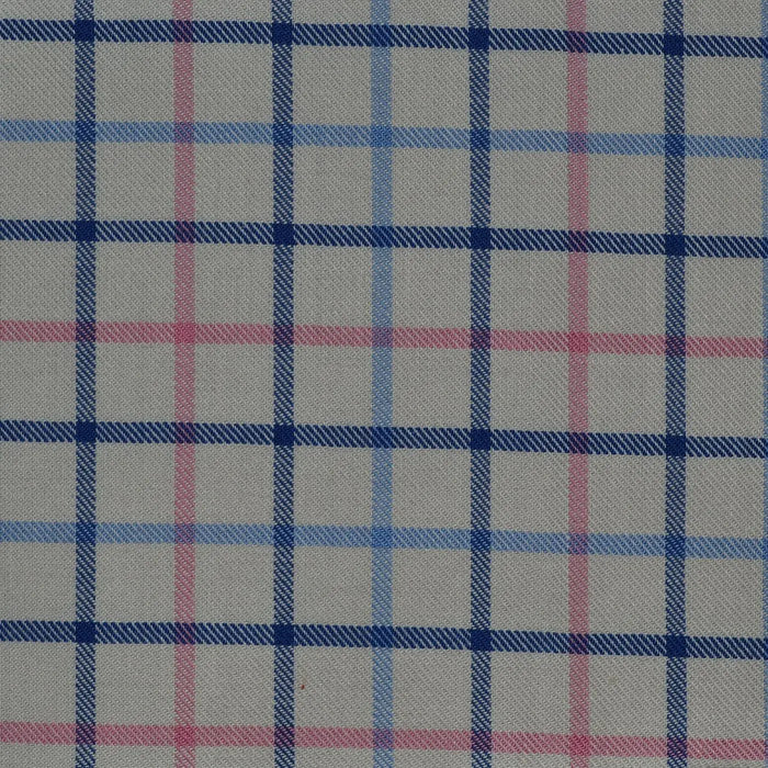 White with Blue & Pink Check Cotton Shirting Yorkshire Fabric