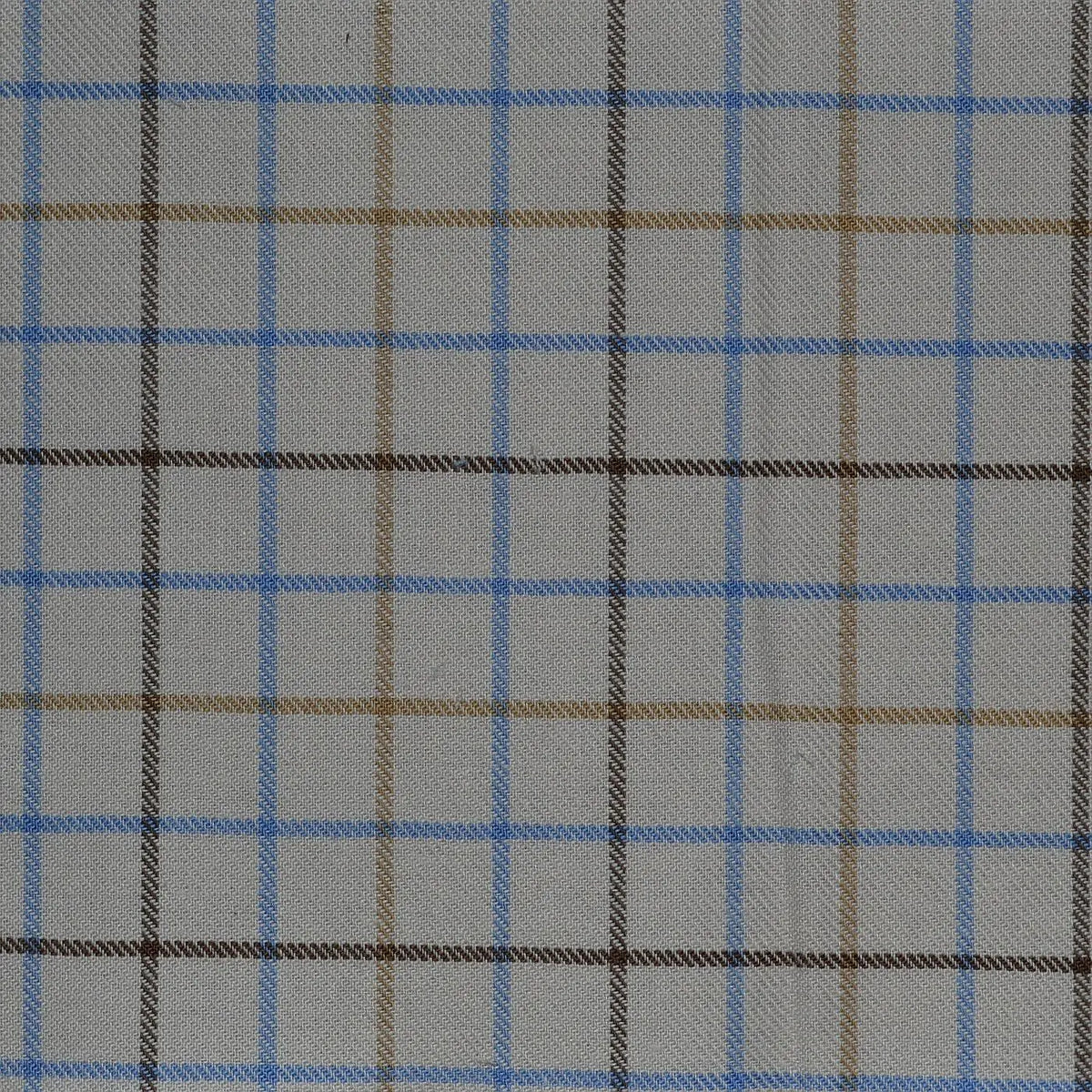 White with Blue & Brown Check Cotton Shirting Yorkshire Fabric