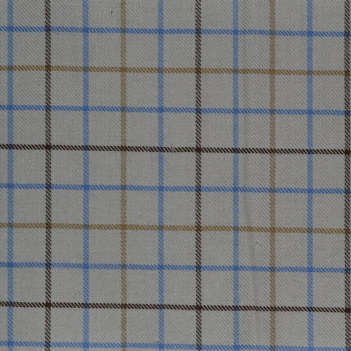 White with Blue & Brown Check Cotton Shirting Yorkshire Fabric