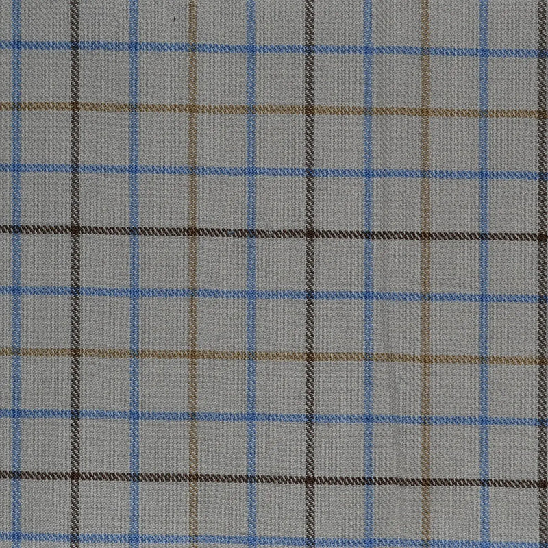 White with Blue & Brown Check Cotton Shirting Yorkshire Fabric