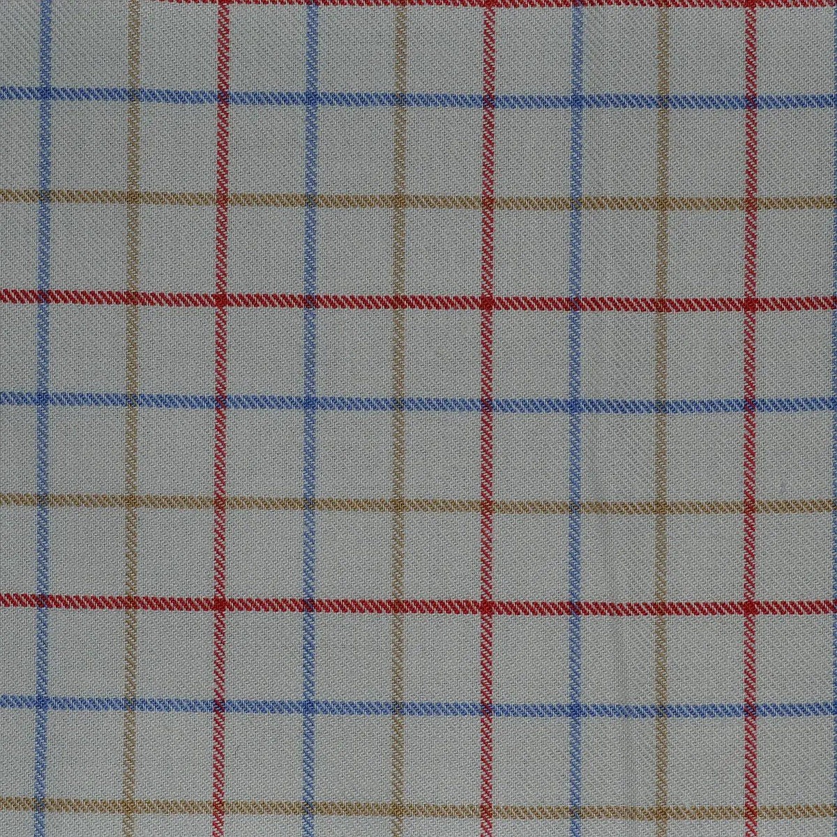 White with Red, Blue & Tan Check Cotton Shirting Yorkshire Fabric