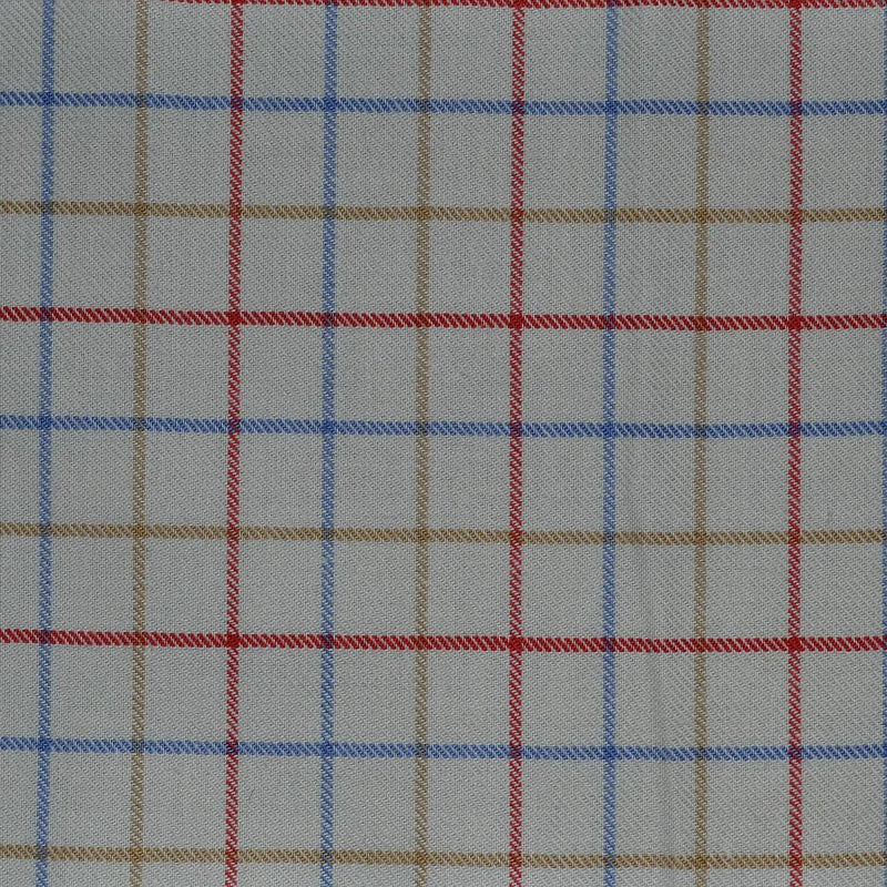 White with Red, Blue & Tan Check Cotton Shirting Yorkshire Fabric