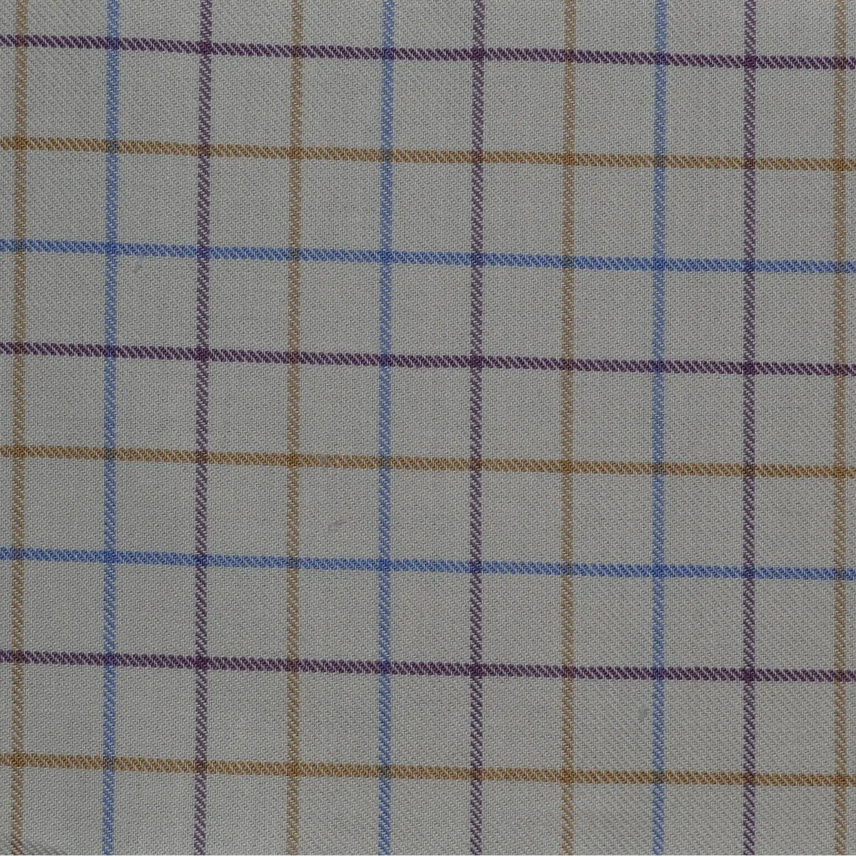 White with Blue, Tan & Purple Check Cotton Shirting Yorkshire Fabric