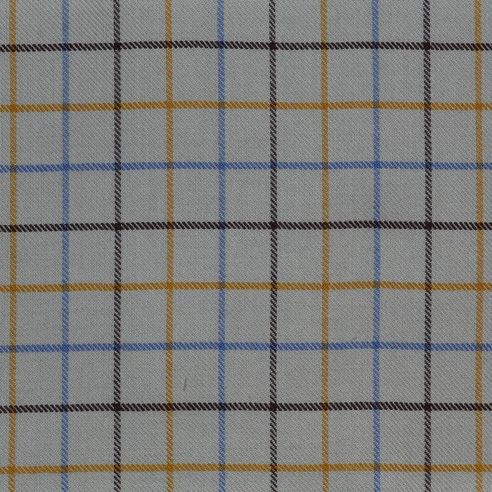 White with Blue, Yellow & Brown Check Cotton Shirting Yorkshire Fabric