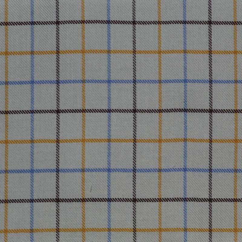 White with Blue, Yellow & Brown Check Cotton Shirting Yorkshire Fabric