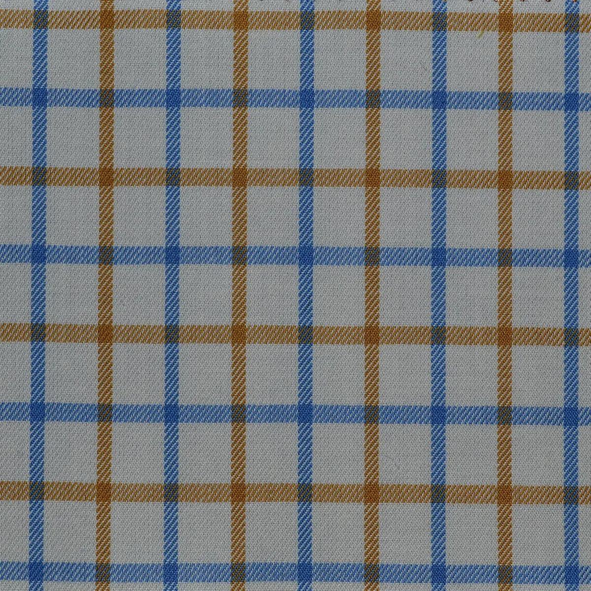 White with Blue & Tan Check Cotton Shirting Yorkshire Fabric