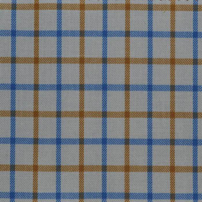 White with Blue & Tan Check Cotton Shirting Yorkshire Fabric
