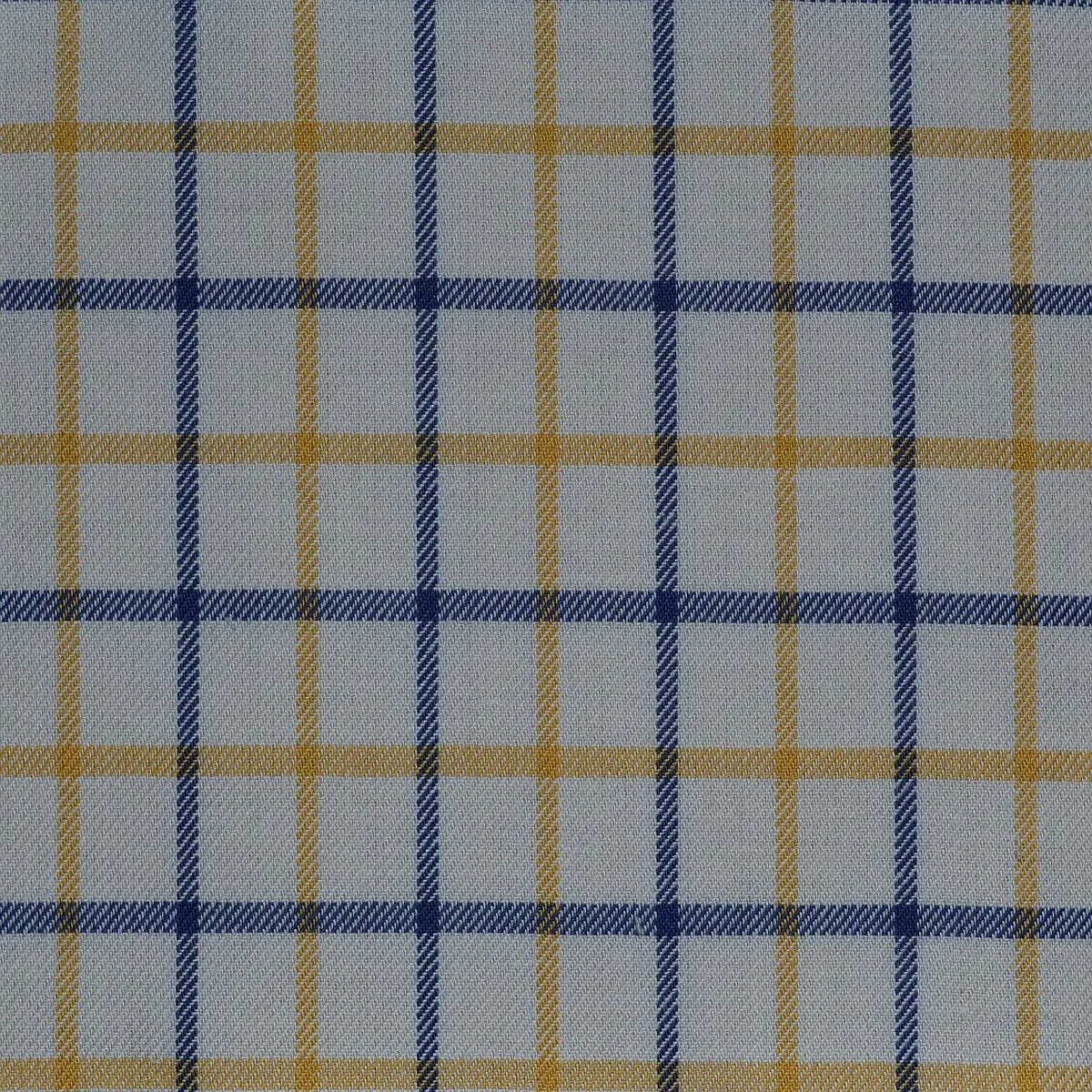 White with Blue & Yellow Check Cotton Shirting Yorkshire Fabric