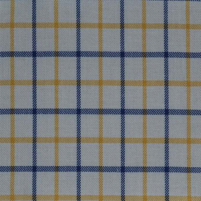 White with Blue & Yellow Check Cotton Shirting Yorkshire Fabric