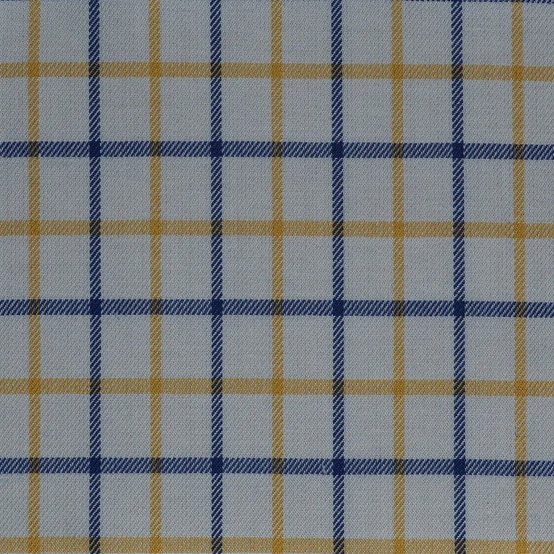 White with Blue & Yellow Check Cotton Shirting Yorkshire Fabric