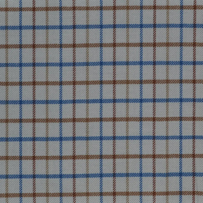 White with Blue & Tan Check Cotton Shirting Yorkshire Fabric