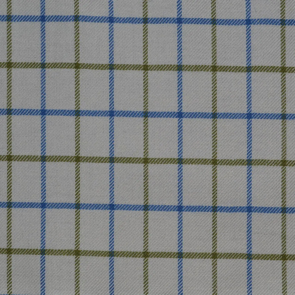 White with Blue & Olive Green Check Cotton Shirting Yorkshire Fabric
