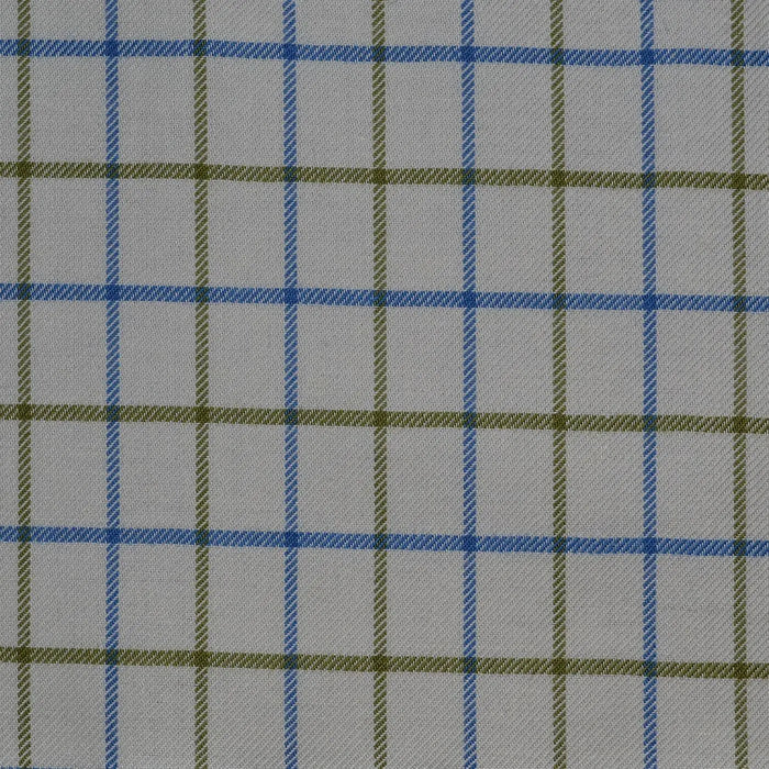 White with Blue & Olive Green Check Cotton Shirting Yorkshire Fabric