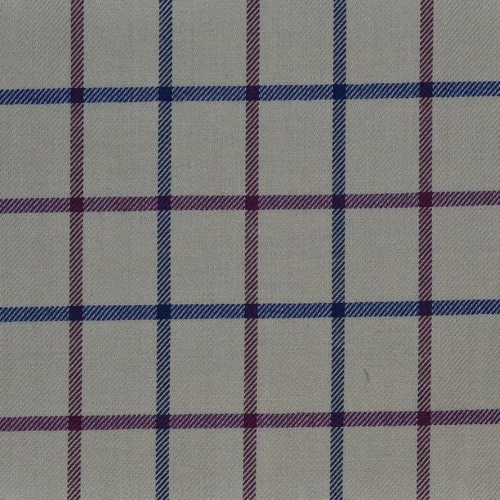 White with Blue & Wine Red Check Cotton Shirting Yorkshire Fabric