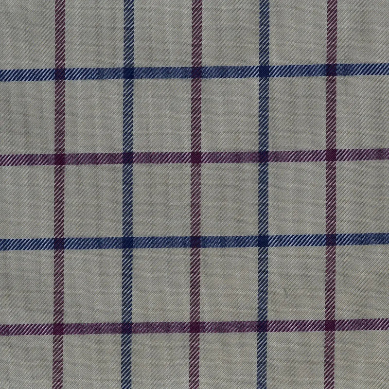 White with Blue & Wine Red Check Cotton Shirting Yorkshire Fabric