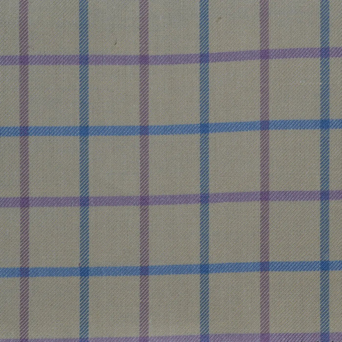 White with Lilac & Blue Check Cotton Shirting Yorkshire Fabric