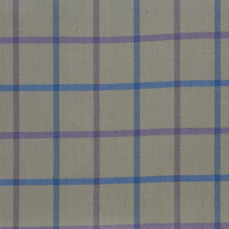 White with Lilac & Blue Check Cotton Shirting Yorkshire Fabric