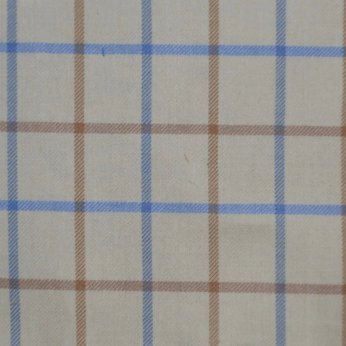 White with Tan & Sky Blue Check Cotton Shirting Yorkshire Fabric